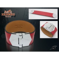 Hermes Berenice Leather Red Bracelet With Gold Cuff